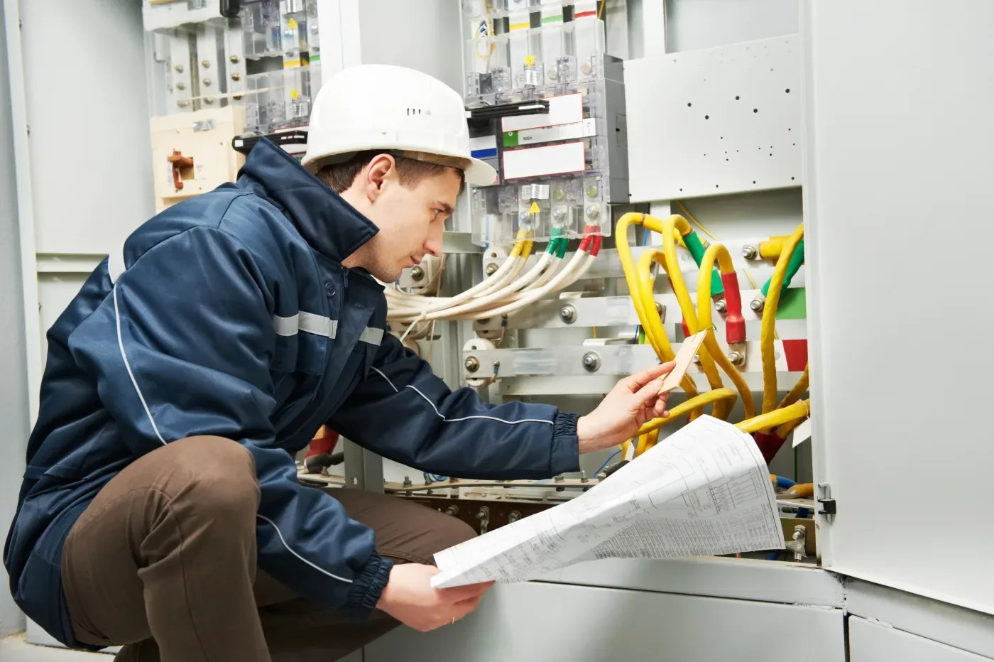 Électricien contrôlant un tableau de distribution à Champigny-sur-Marne (94500)