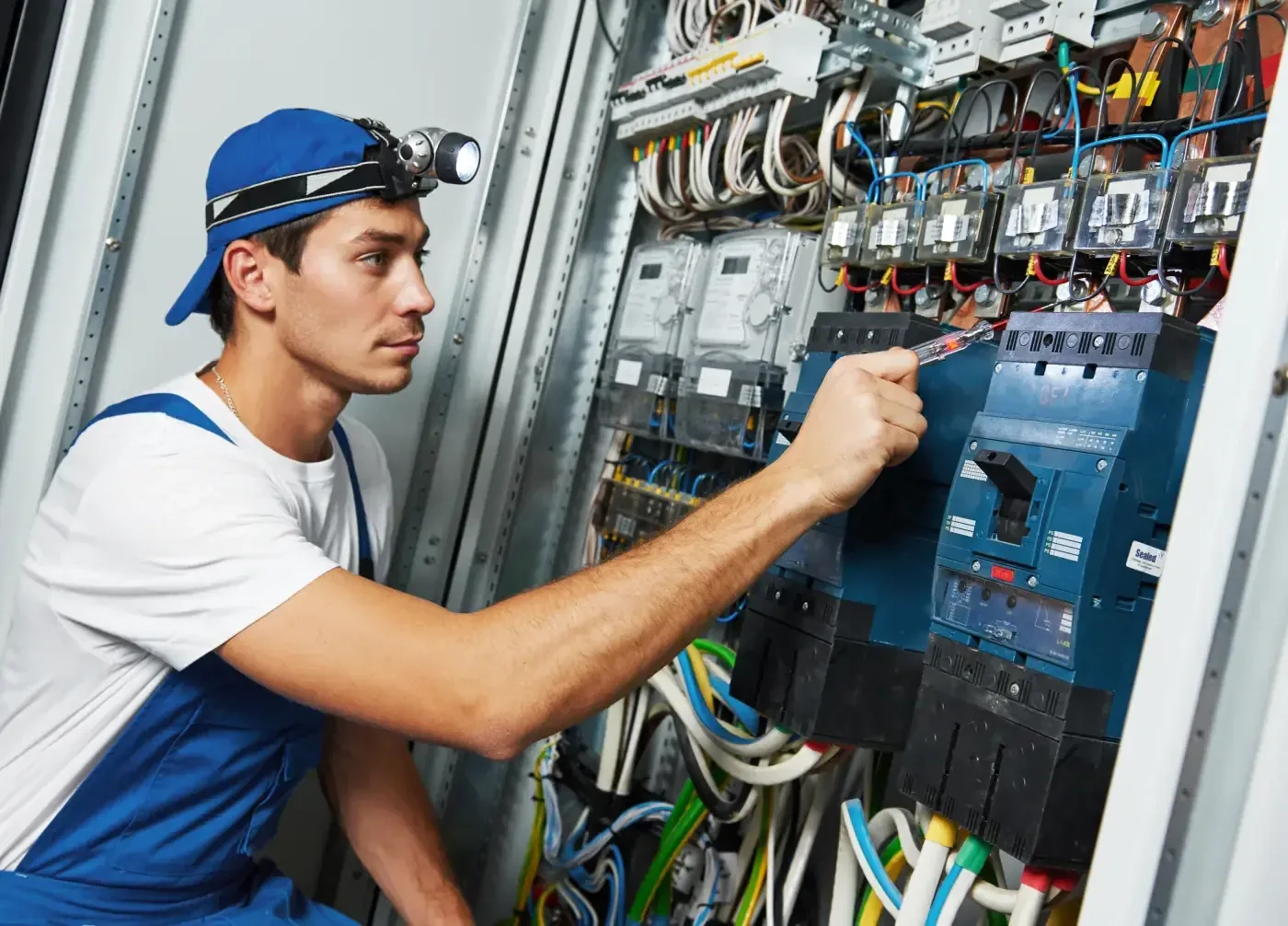 Électricien vérifiant les protections d'une installation à Champigny-sur-Marne